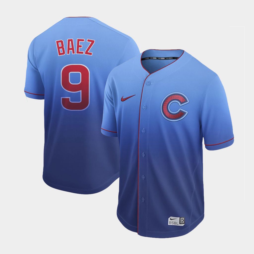 Men Chicago Cubs #9 Baez Blue Nike Fade MLB Jersey